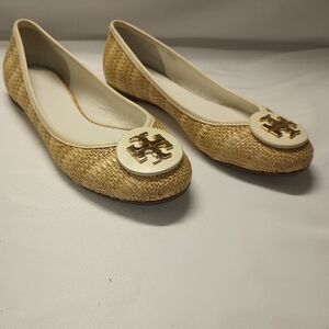 Tory Burch Flats Reva Raffia Woven Size 6 1/2